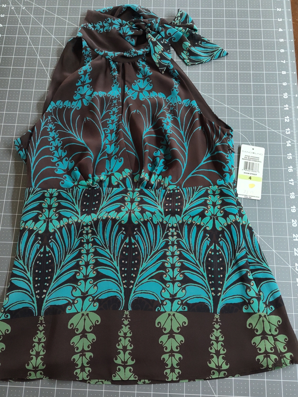 Bandolino Teal and Brown Halter Top with Tie On Side Of Neck